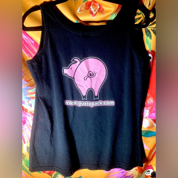 Vintage Eat More Pork Be A Better Lover Black Tank Top Size M - Picture 5 of 6